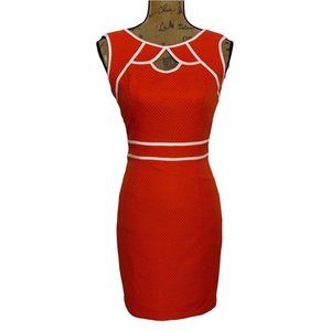 Muse Sheath Dress XS‎ 0 Red Orange Woven Fabric White Trim Sexy Cut Out Detail